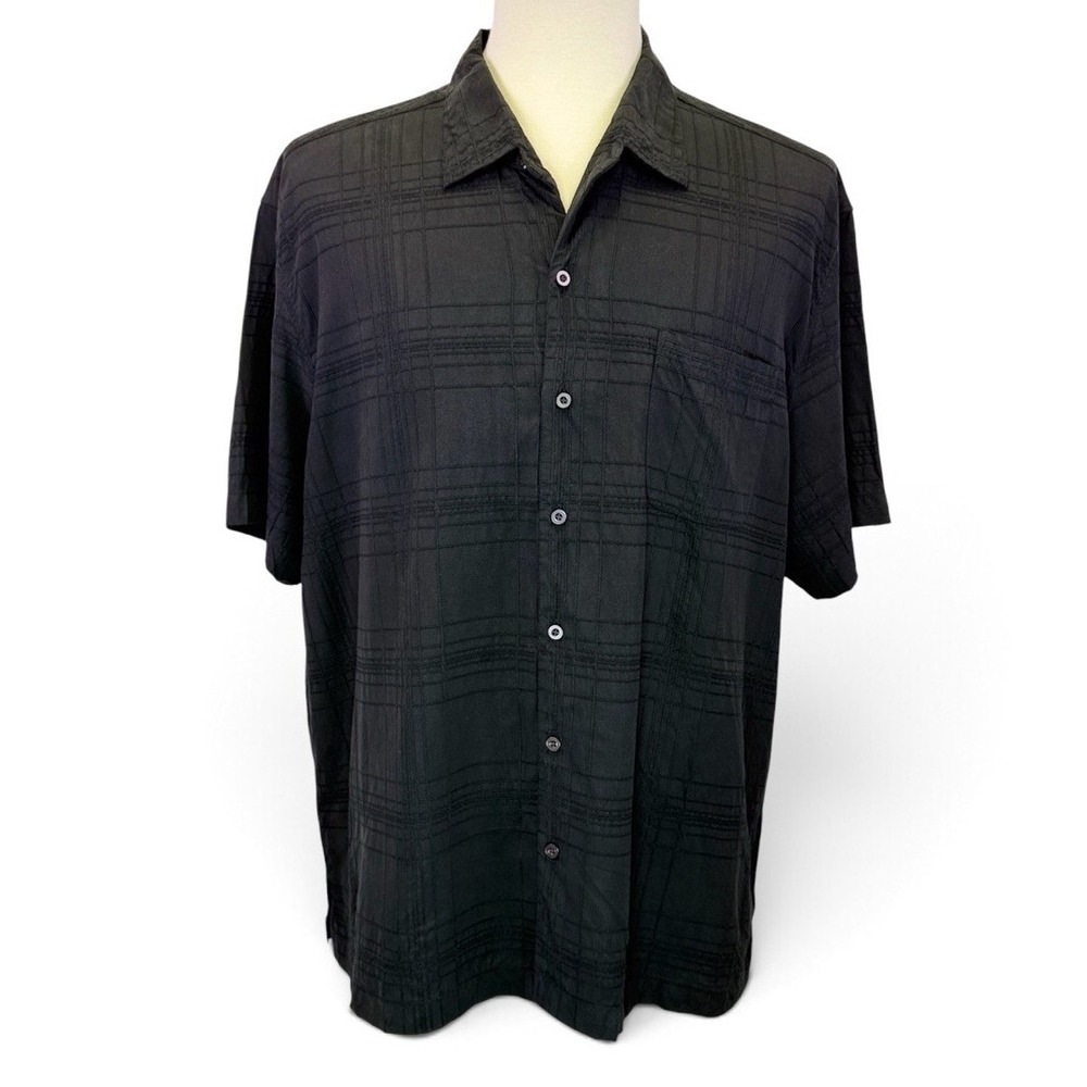 Tommy Bahama 100% Silk Black Short Sleeve Button Down Mens Size XXL